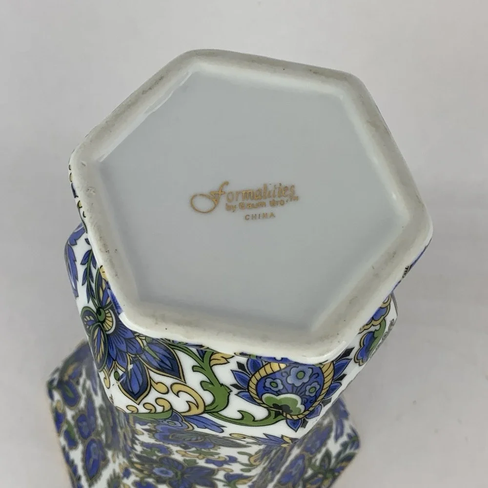 Paisley Gold Leaf Vase Floral Formalities Baum Brothers Blue White Flower Gift